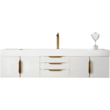 Mercer Island 72" Wall Mounted Single Basin Wood Vanity Set with USB/Electrical Outlet and Glossy White Solid Surface Vanity Top