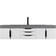 Mercer Island 72" Wall Mounted Single Basin Hardwood Vanity Set with 3-15/16" Dusk Grey Glossy Stone Composite Vanity Top, Rectangular Sink, USB Port and Electrical Outlet