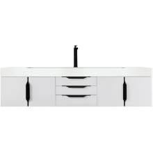 Mercer Island 72" Wall Mounted Single Basin Hardwood Vanity Set with Glossy White Stone Composite Vanity Top, Sink, USB Port and Electrical Outlet