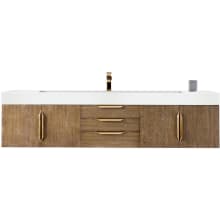 Mercer Island 72" Wall Mounted Single Basin Wood Vanity Set with USB/Electrical Outlet and Glossy White Solid Surface Vanity Top