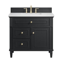 Lorelai 36" Single Basin Wood Vanity Set with 3cm Arctic Fall Solid Surface Vanity Top, Rectangular Sink and Electrical Outlet - 8" Faucet Centers