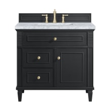 Lorelai 36" Single Basin Wood Vanity Set with 3cm Carrara White Marble Vanity Top, Rectangular Sink and Electrical Outlet - 8" Faucet Centers