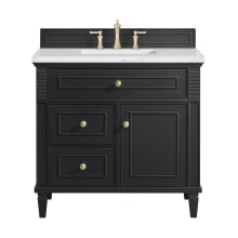 Lorelai 36" Single Basin Wood Vanity Set with 3cm Ethereal Noctis Silestone Quartz Vanity Top, Rectangular Sink and Outlet - 8" Faucet Centers