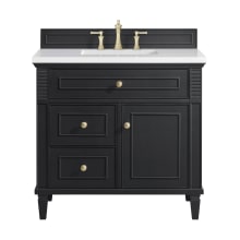Lorelai 36" Single Basin Wood Vanity Set with 3cm White Zeus Silestone Quartz Vanity Top, Rectangular Sink and Electrical Outlet - 8" Faucet Centers