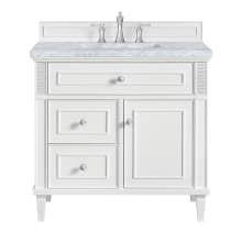 Lorelai 36" Single Basin Wood Vanity Set with 3cm Carrara White Marble Vanity Top, Rectangular Sink and Electrical Outlet - 8" Faucet Centers