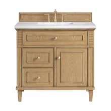 Lorelai 36" Single Basin Wood Vanity Set with 3cm Arctic Fall Solid Surface Vanity Top, Rectangular Sink and Electrical Outlet - 8" Faucet Centers