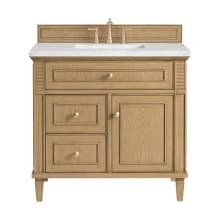 Lorelai 36" Single Basin Wood Vanity Set with 3cm Ethereal Noctis Silestone Quartz Vanity Top, Rectangular Sink and Outlet - 8" Faucet Centers