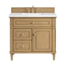 Lorelai 36" Single Basin Wood Vanity Set with 3cm White Zeus Silestone Quartz Vanity Top, Rectangular Sink and Electrical Outlet - 8" Faucet Centers