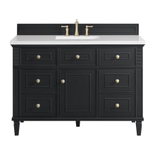 Lorelai 48" Single Basin Wood Vanity Set with 3cm White Zeus Silestone Quartz Vanity Top, Rectangular Sink and Electrical Outlet - 8" Faucet Centers