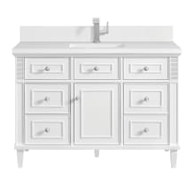 Lorelai 48" Single Basin Wood Vanity Set with 3cm White Zeus Silestone Quartz Vanity Top, Rectangular Sink and Electrical Outlet - Single Faucet Hole