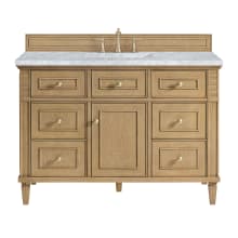 Lorelai 48" Single Basin Wood Vanity Set with 3cm Carrara White Marble Vanity Top, Rectangular Sink and Electrical Outlet - 8" Faucet Centers