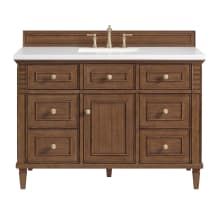 Lorelai 48" Single Basin Wood Vanity Set with 3cm White Zeus Silestone Quartz Vanity Top, Rectangular Sink and Electrical Outlet - 8" Faucet Centers