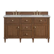 Lorelai 60" Double Basin Wood Vanity Set with 3cm Eternal Jasmine Pearl Silestone Quartz Vanity Top and Rectangular Sinks - 8" Faucet Centers