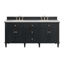 Lorelai 72" Double Basin Wood Vanity Set with 3cm Lime Delight Silestone Quartz Vanity Top, Rectangular Sinks and Outlet - 8" Faucet Centers
