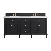 Lorelai 72" Double Basin Wood Vanity Set with 3cm White Zeus Silestone Quartz Vanity Top, Rectangular Sinks and Electrical Outlet - 8" Faucet Centers
