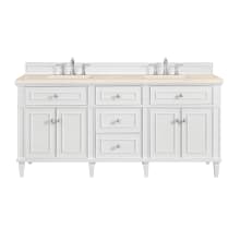 Lorelai 72" Double Basin Wood Vanity Set with 3cm Eternal Marfil Silestone Quartz Vanity Top, Rectangular Sinks and Outlet - 8" Faucet Centers