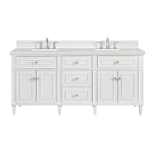 Lorelai 72" Double Basin Wood Vanity Set with 3cm Lime Delight Silestone Quartz Vanity Top, Rectangular Sinks and Outlet - 8" Faucet Centers