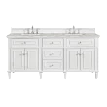 Lorelai 72" Double Basin Wood Vanity Set with 3cm Victorian Silver Silestone Quartz Vanity Top and Rectangular Sinks - 8" Faucet Centers