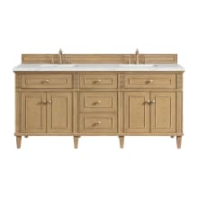 Lorelai 72" Double Basin Wood Vanity Set with 3cm Ethereal Noctis Silestone Quartz Vanity Top and Rectangular Sinks - 8" Faucet Centers