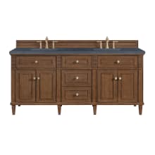 Lorelai 72" Double Basin Wood Vanity Set with 3cm Charcoal Soapstone Silestone Quartz Vanity Top and Rectangular Sinks - 8" Faucet Centers