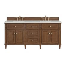 Lorelai 72" Double Basin Wood Vanity Set with 3cm Lime Delight Silestone Quartz Vanity Top, Rectangular Sinks and Outlet - 8" Faucet Centers