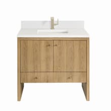 Hudson 36" Single Basin Wood Vanity Set with 3cm White Zeus Silestone Quartz Vanity Top, Backsplash, Rectangular Sink, USB Port and Outlet