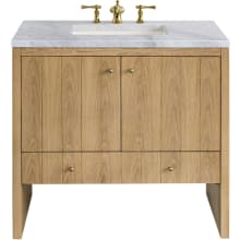 Hudson 36" Single Basin Ash Wood Vanity Set with 3 cm Carrara White Natural Stone Vanity Top, Rectangular Sink, USB Port and Electrical Outlet