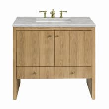 Hudson 36" Single Basin Wood Vanity Set with 3cm Victorian Silver Silestone Quartz Vanity Top, Rectangular Sink, USB Port and Electrical Outlet
