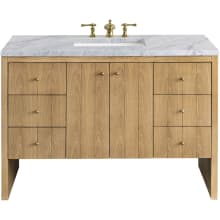 Hudson 48" Single Basin Ash Wood Vanity Set with 3 cm Carrara White Natural Stone Vanity Top, Rectangular Sink, USB Port and Electrical Outlet