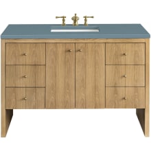 Hudson 48" Single Basin Ash Wood Vanity Set with 3 cm Cala Blue Quartz Vanity Top, Rectangular Sink, USB Port and Electrical Outlet