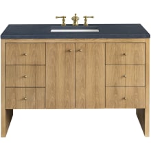 Hudson 48" Single Basin Ash Wood Vanity Set with 3 cm Charcoal Soapstone Quartz Vanity Top, Rectangular Sink, USB Port and Electrical Outlet