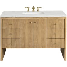 Hudson 48" Single Basin Ash Wood Vanity Set with 3 cm Ethereal Noctis Quartz Vanity Top, Rectangular Sink, USB Port and Electrical Outlet