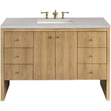 Hudson 48" Single Basin Ash Wood Vanity Set with 3 cm Eternal Serena Quartz Vanity Top, Rectangular Sink, USB Port and Electrical Outlet