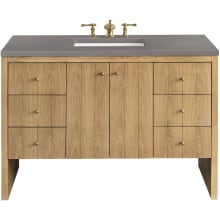 Hudson 48" Single Basin Ash Wood Vanity Set with 3 cm Grey Expo Quartz Vanity Top, Rectangular Sink, USB Port and Electrical Outlet