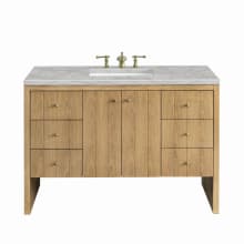 Hudson 48" Single Basin Wood Vanity Set with 3cm Victorian Silver Silestone Quartz Vanity Top, Rectangular Sink, USB Port and Electrical Outlet