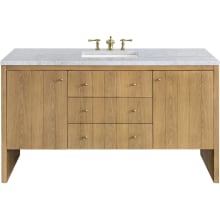 Hudson 60" Single Basin Ash Wood Vanity Set with 3 cm Carrara White Natural Stone Vanity Top, Rectangular Sink, USB Port and Electrical Outlet