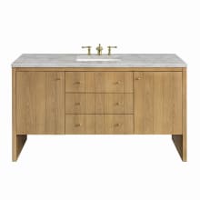 Hudson 60" Single Basin Wood Vanity Set with 3cm Victorian Silver Silestone Quartz Vanity Top, Rectangular Sink, USB Port and Electrical Outlet