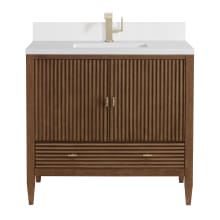 Myrrin 36" Single Basin Wood Vanity Set with 3cm White Zeus Silestone Quartz Vanity Top, Rectangular Sink and Electrical Outlet - Single Faucet Hole