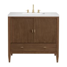 Myrrin 36" Single Basin Wood Vanity Set with 3cm Arctic Fall Solid Surface Vanity Top, Rectangular Sink and Electrical Outlet - 8" Faucet Centers