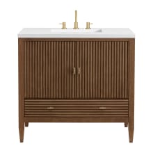 Myrrin 36" Single Basin Wood Vanity Set with 3cm White Zeus Silestone Quartz Vanity Top, Rectangular Sink and Electrical Outlet - 8" Faucet Centers