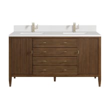 Myrrin 60" Double Basin Wood Vanity Set with 3cm White Zeus Silestone Quartz Vanity Top, Rectangular Sinks and Electrical Outlet - Single Faucet Hole