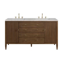 Myrrin 60" Double Basin Wood Vanity Set with 3cm Eternal Jasmine Pearl Silestone Quartz Vanity Top and Rectangular Sinks - 8" Faucet Centers