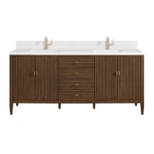 Myrrin 72" Double Basin Wood Vanity Set with 3cm White Zeus Silestone Quartz Vanity Top, Rectangular Sinks and Electrical Outlet - Single Faucet Hole