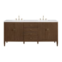 Myrrin 72" Double Basin Wood Vanity Set with 3cm Arctic Fall Solid Surface Vanity Top, Rectangular Sinks and Electrical Outlet - 8" Faucet Centers