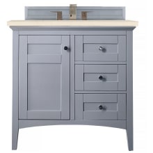 Palisades 36" Free Standing Single Basin Hardwood Vanity Set with Eternal Marfil Quartz Top