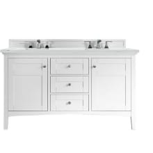 Palisades 60" Free Standing Double Basin Hardwood Vanity Set with 3 cm Ethereal Noctis Quartz Vanity Top, Rectangular Sinks, USB Port and Electrical Outlet