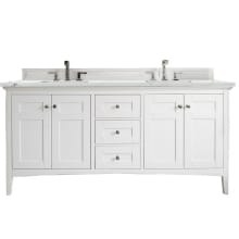 Palisades 72" Free Standing Double Basin Hardwood Vanity Set with 3 cm Ethereal Noctis Quartz Vanity Top, Rectangular Sinks, USB Port and Electrical Outlet