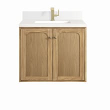 Laurent 30" Single Basin Wood Vanity Set with 3cm White Zeus Silestone Quartz Vanity Top, Backsplash, Rectangular Sink, USB Port and Outlet