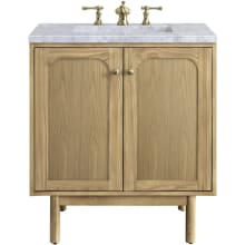 Laurent 30" Free Standing or Wall Mounted Single Basin Wood Vanity Set with 3cm Carrara White Natural Stone Vanity Top and Rectangular Sink