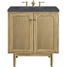 Laurent 30" Free Standing or Wall Mounted Single Basin Wood Vanity Set with 3cm Charcoal Soapstone Quartz Vanity Top and Rectangular Sink